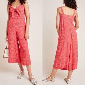 Anthropologie X Kachel Polka Dot Cropped Wide Leg Jumpsuit Size 6 Red Summer